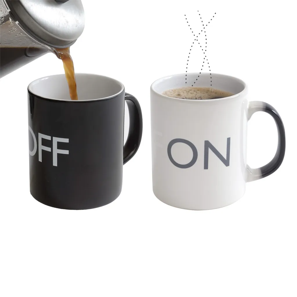 On / Off Thermo Kaffeetasse Kaffeebecher Wärmeempfindliche Tasse mit schwarz-weiß Farbwechsel